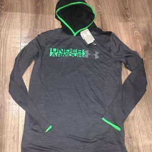 NEW Boys Under Armour Hoodie Size YXL Charcoal and Neon Green Pullover